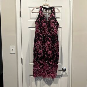 SIENA Black and Pink Sleeveless Halter Neck Line Sheath Dress